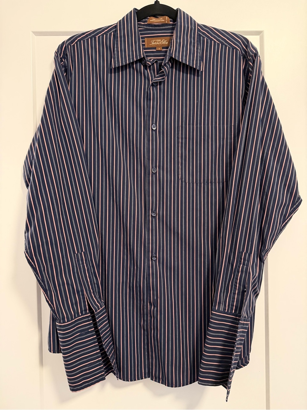 Tasso Elba Navy and White Vertical Stripe Dress Shirt